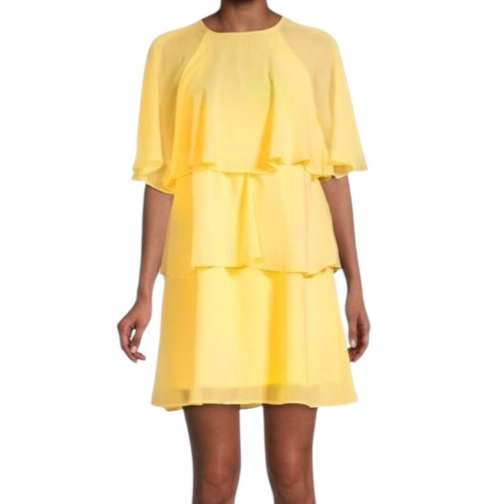 New! Tash + Sophie Women's Ruffle Tiered Lined Mini Dress Yellow Size Large NWT